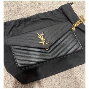 Yves Saint Laurent Black Crossbody Bag with Gold Chain